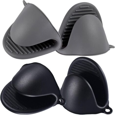 2 paia di mini presine da forno in silicone resistenti al calore con clip per cucinare (nero e grigio) (1/3)