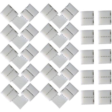 10 connettori rapidi angolari a forma di L a 4 pin, 10 connettori per strisce LED a 4 pin, per strisce LED RGB SMD 5050 da 10 mm di larghezza (bianco)