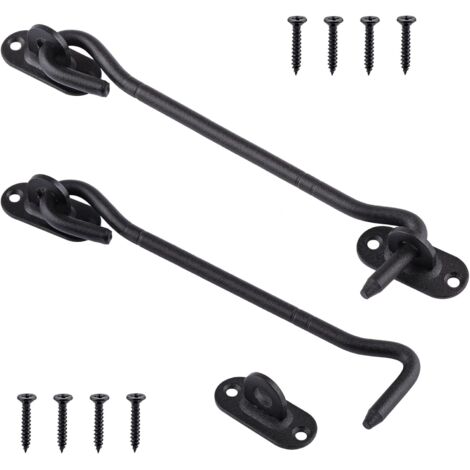 2 ganci per cabina in acciaio inossidabile nero da 20 cm - Chiusure per ganci per porte - Serratura per ganci per porte scorrevoli, guardaroba, capanno, garage, giardino - Gancio per finestra (1/5)
