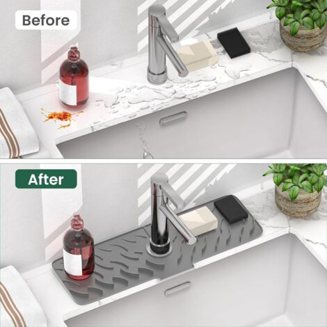 Paraspruzzi In Silicone Per Lavello Da Cucina Con Portaspugna, Antischizzo Per Rubinetto, Proteggi Piano Lavoro E Grembiule, Lavabile In Lavastoviglie, Grigio