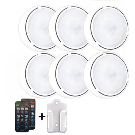 Luci a disco con telecomando, illuminazione sottopensile senza fili a batteria, attacco per rubinetto da cucina, mensola, confezione da 6 - Bianco (1/5)