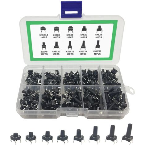 Kit 200 Pezzi Interruttori Tattili 6x6mm - Assortimento Pulsanti Momentanei A Scatto Rapido - Altezze Da 4.3 A 13mm Per Elettronica E Hobby