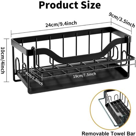 Porta Spugne Da Lavello In Acciaio Inox Nero – Con Vassoio Autosvuotante E Beccuccio Girevole 360°, Organizer Compatto E Rimovibile Per Cucina