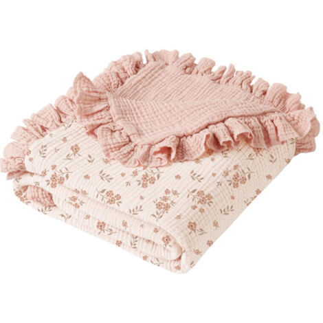 Coperte per neonati in mussola arricciata, coperta per culla in cotone per neonati, neonati e bambini piccoli, ultra morbide e leggere 92 x 102 cm (fiore) (1/4)