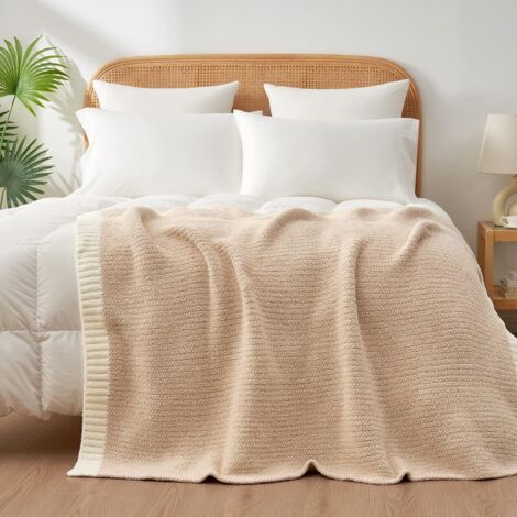 Coperta in microfibra di lusso color beige mélange, reversibile, super morbida, calda e accogliente, coperta in morbida maglia per divano, letto, campeggio, beige, 130 x 160 cm