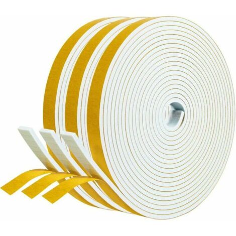 Klebedichtung Eingangstür Fenster 3 Rollen 12 mm x 3 mm x 5 m Gummischaum-Isolierdichtung Stoßfeste Dichtung gegen Zugluft Möbelschutz Wandgriff – Weißer Schaumstoff, gelbe Folie Cisea (1/5)