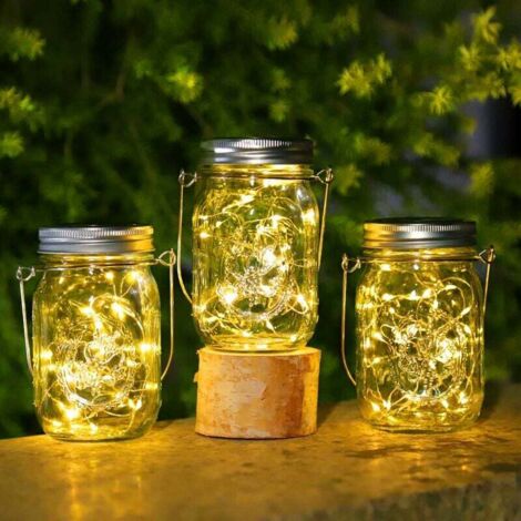 3 faroles solares para exterior - 30 LED para jardín, impermeables IP65, luces solares colgantes en tarro de cristal para decoración de jardín, árbol y patio (blanco cálido)