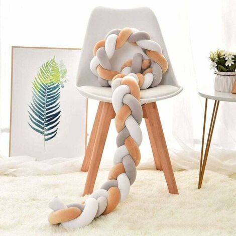 Cojín protector de cama trenzado de serpiente de 2 m, suave y trenzado, para sofá, protección de cama para recién nacidos (blanco, gris y caqui) (1/2)