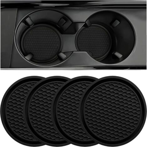 Posavasos para coche, 4 piezas, universales, antideslizantes, con adornos integrados, de silicona, accesorios para el interior del coche, color negro (1/5)