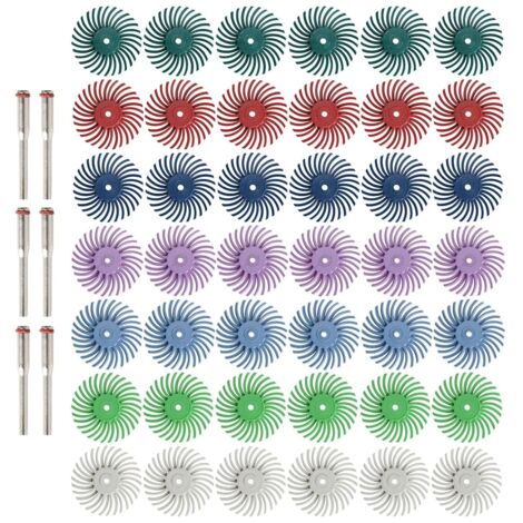 Kit de 42 discos de cerdas radiales de 1 pulgada con vástago de 3 mm para herramientas rotativas, muela abrasiva de precisión para pulir joyas, madera y metal, grano 80-2500 (1/5)