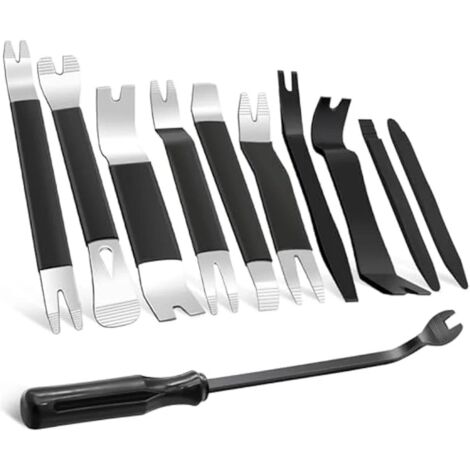 Kit de 11 herramientas para quitar molduras de automóviles, palanca de metal para quitar fijaciones de automóviles, para paneles de puertas, paneles de audio y radio. (1/4)