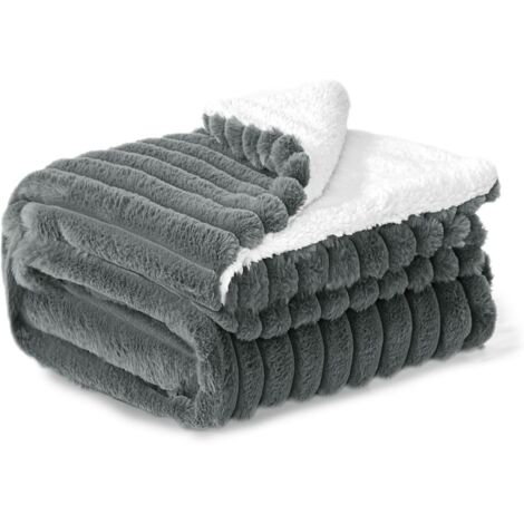 Manta de forro polar Sherpa esponjosa - Gris - Manta para sofá, gruesa, suave, cómoda y cálida, para cama individual, regalo para mujer, 100 x 150 cm (1/4)