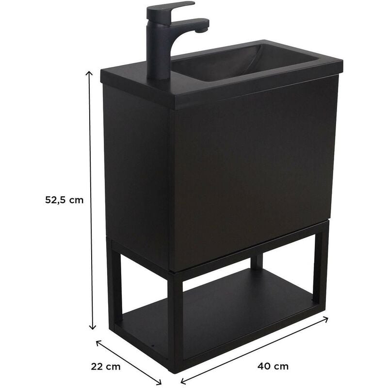 Meuble lave-mains noir carbone AVA avec robinet. Expédié sous 48H Paiement  sécurisé