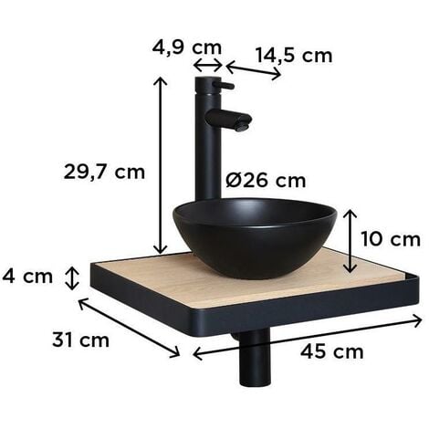 Meuble lave-mains noir carbone AVA avec robinet. Expédié sous 48H Paiement  sécurisé