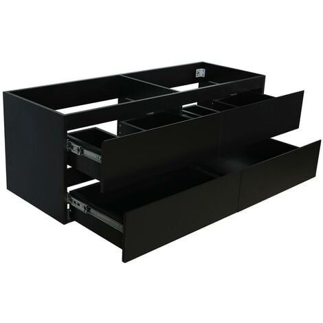Meuble double vasque 120cm avec plan bois SORRENTO Noir +vasque+robinet+miroir