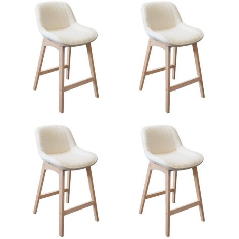 Mob-In – Lot de 2 tabourets de bar en chêne massif – Assise tissu bouclette 65cm – Dossier intégré pour confort – Supporte jusqu'à 120 kg (1/5)