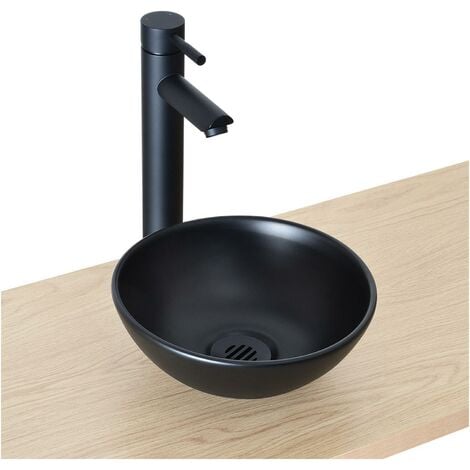 Vasque lave-mains à poser ronde en céramique noir 26cm