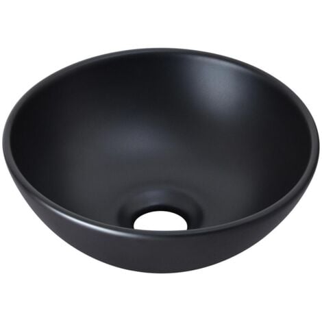 Vasque lave-mains à poser ronde en céramique noir 26cm