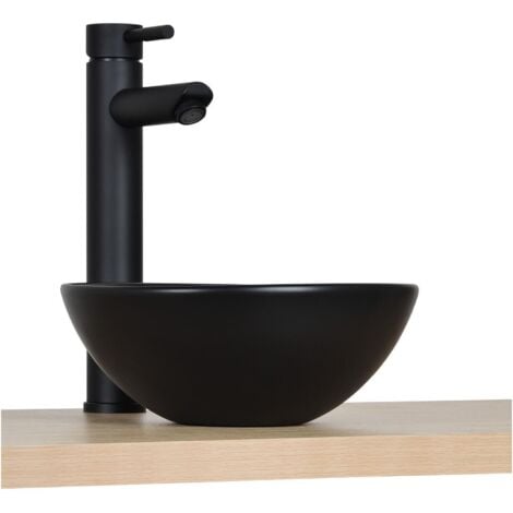 Vasque lave-mains à poser ronde en céramique noir 26cm