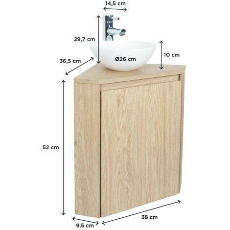 Meuble Lave-Mains Lisa Décor Chêne - Vasque Céramique, Compact Et Moderne Pour WC Ou Petite Salle De Bain