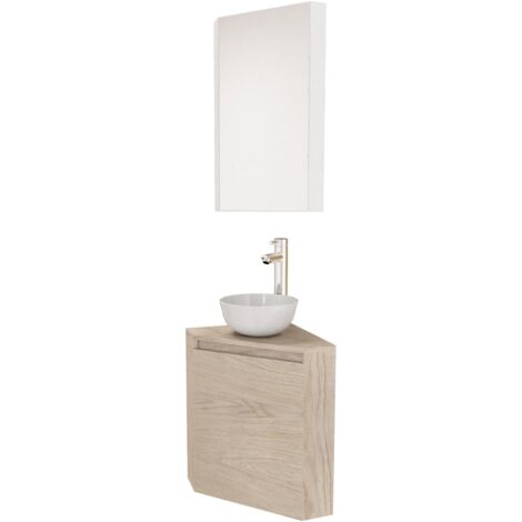 Ensemble lave-mains d'angle + vasque + armoire de toilette miroir