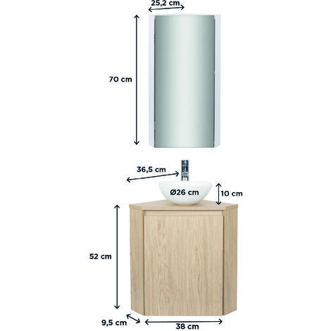 Ensemble lave-mains d'angle + vasque + armoire de toilette miroir