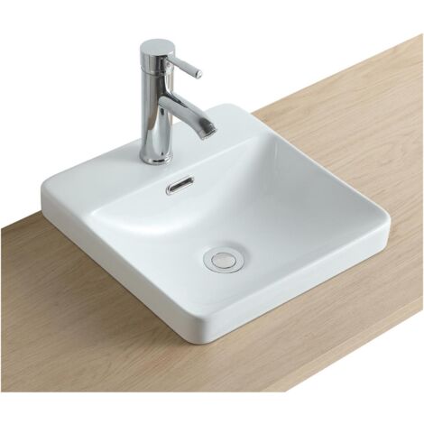 Mob-In – Vasque à encastrer carrée en céramique blanche 37cm – Trou d'évacuation standard 45mm – Hauteur 5cm pour installation facile