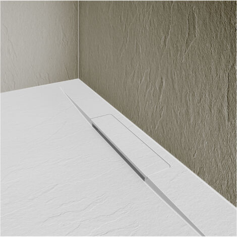 Mob-In – Receveur de douche extra-plat blanc 2,8 cm – Finition antidérapante classe C – Composite résistant et non poreux – Bonde incluse