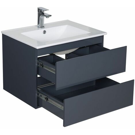 Ensemble meuble simple vasque 60cm avec vaque et colonne SORRENTO Gris