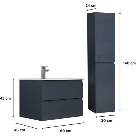 Ensemble meuble simple vasque 60cm avec vaque et colonne SORRENTO Gris