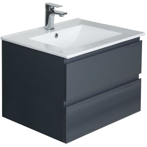Ensemble meuble simple vasque 60cm avec vaque et colonne SORRENTO Gris