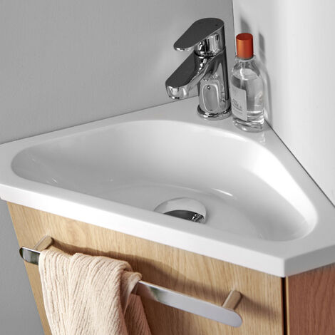 Meuble lave-mains d'angle décor chêne SKINO avec vasque en résine de  synthèse