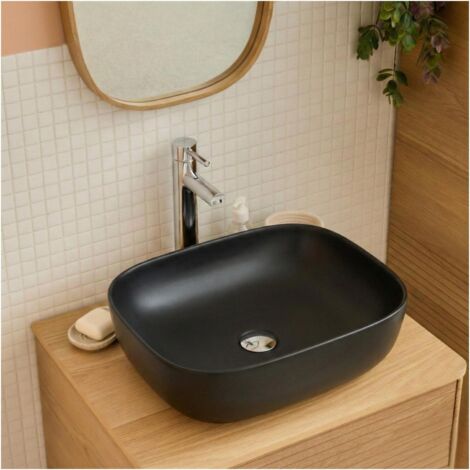 Mob-In – Vasque à poser en céramique 48 x 37 cm – Forme ovale – Design moderne et épuré – Entretien facile – Trou d'évacuation standard 45 mm (1/5)