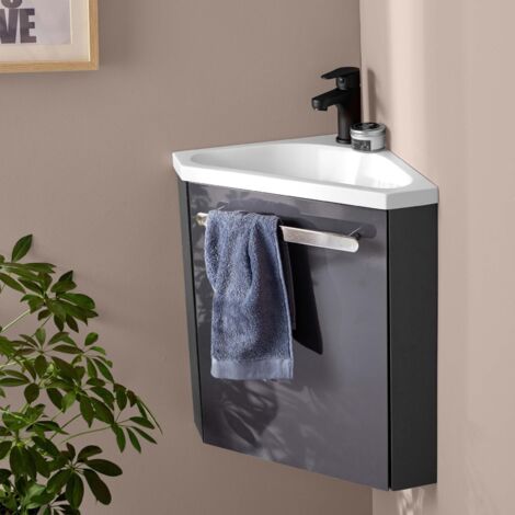 Lave Main Ensemble Meuble Lave-mains D'angle Skino +robinet Noir Mob In | La Redoute Meuble Wc