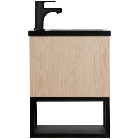 Ensemble meuble lave-mains à suspendre NOVA avec robinet noir