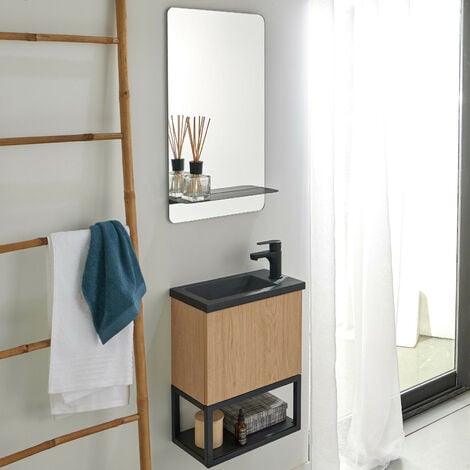 Ensemble meuble lave-mains à suspendre NOVA avec robinet noir