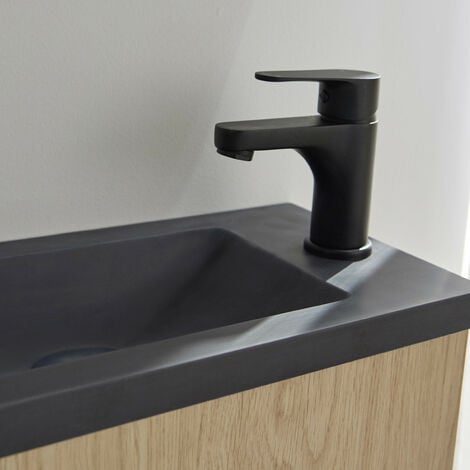 Ensemble meuble lave-mains à suspendre NOVA avec robinet noir