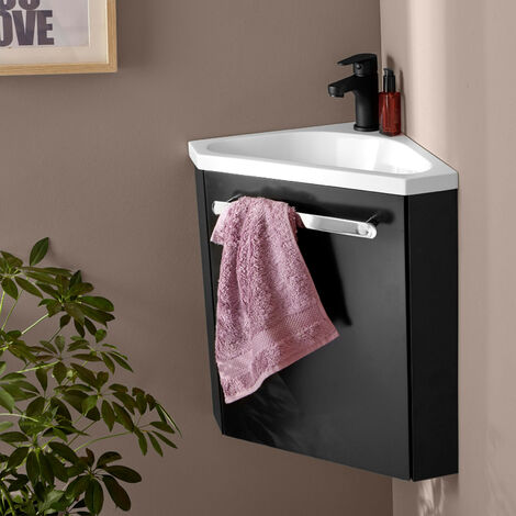 Lave mains noir brillant pour wc avec robinet eau froide à droite