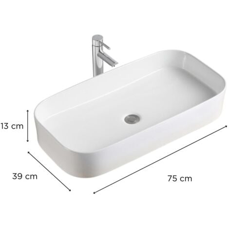 Vasque à poser rectangle en céramique blanche 75x39cm