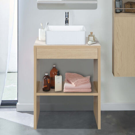 Meuble simple vasque décor chêne 60 cm VOLLO