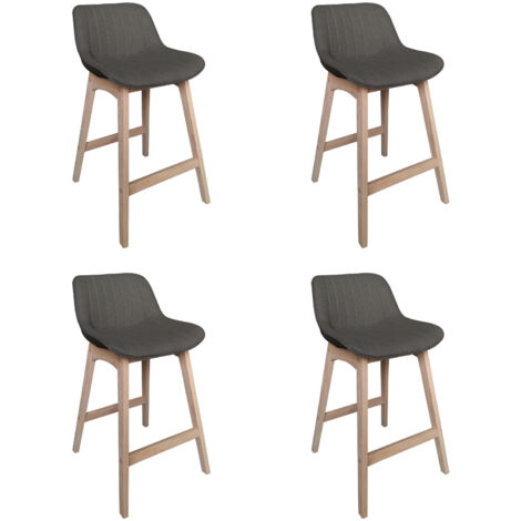 Mob-In – Lot de 2 chaises de bar en chêne naturel – Assise rembourrée tissu gris – Hauteur d'assise 65 cm – Design moderne et élégant (1/5)