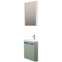 Ensemble lave-mains angle suspendu avec robinet et armoire d'angle