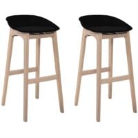 Tabourets d'ilot 75cm RIVA pieds chêne assise plastique noire - Lot de 2