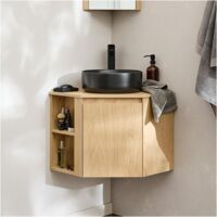 Mob-In – Meuble sous vasque d'angle Sorrento – Vasque noire 37 cm – Design suspendu pour gain de place – Rangement intégré
