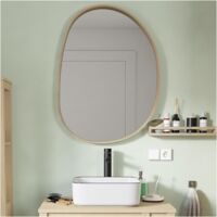 Mob-In – Miroir mural forme organique chêne naturel 60x80cm – Réversible haut/bas – Système de fixation intégré – Design contemporain