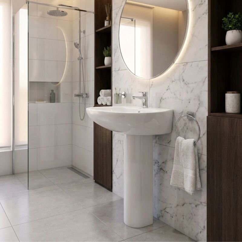 Lavabo rétro sur colonne DERBY 60 cm en céramique