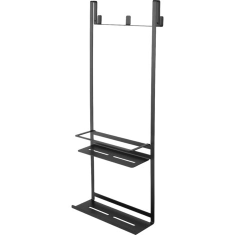 Tablette de douche avec crochets pour installation sur vitres en acier noir - Maddy