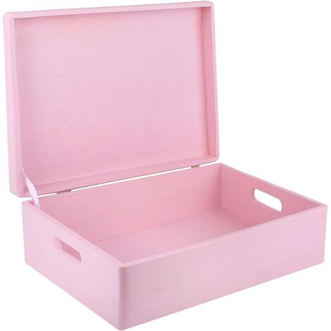 Holz Aufbewahrungsbox mit Griffen 40 x 30 x 14 cm – Rosa