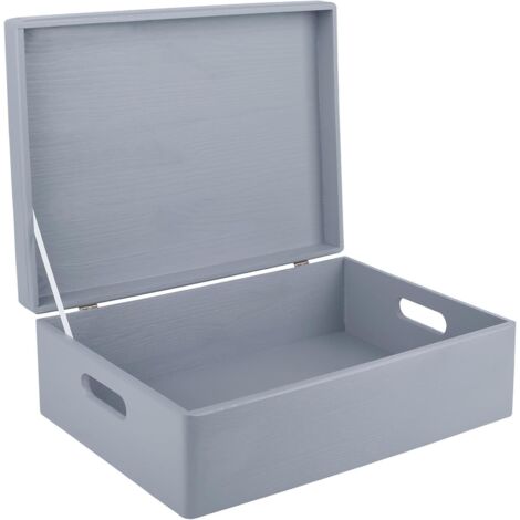 Holz Aufbewahrungsbox mit Griffen 40 x 30 x 14 cm – Grau