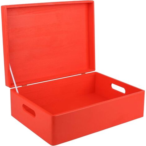 Holz Aufbewahrungsbox mit Griffen 40 x 30 x 14 cm – Rot